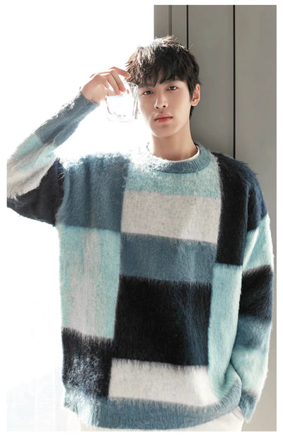 Chuan Fuzzy Stitched Contrast Sweater-korean-fashion-Sweater-Chuan's Closet-OH Garments
