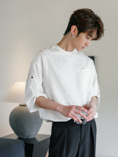 Chuan Half-Sleeve Pocket Textured T-Shirt-korean-fashion-T-Shirt-Chuan's Closet-OH Garments