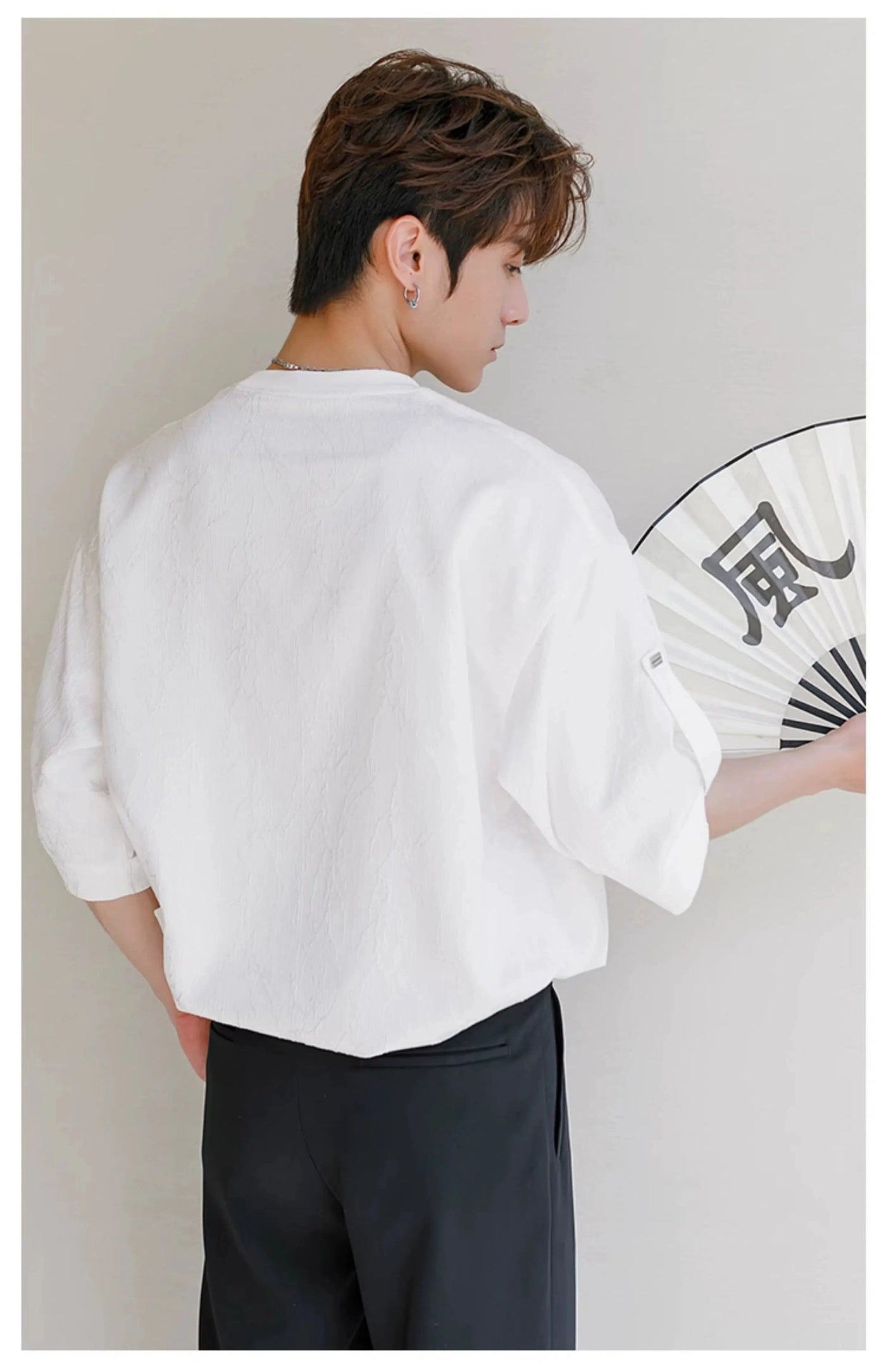 Chuan Half-Sleeve Pocket Textured T-Shirt-korean-fashion-T-Shirt-Chuan's Closet-OH Garments