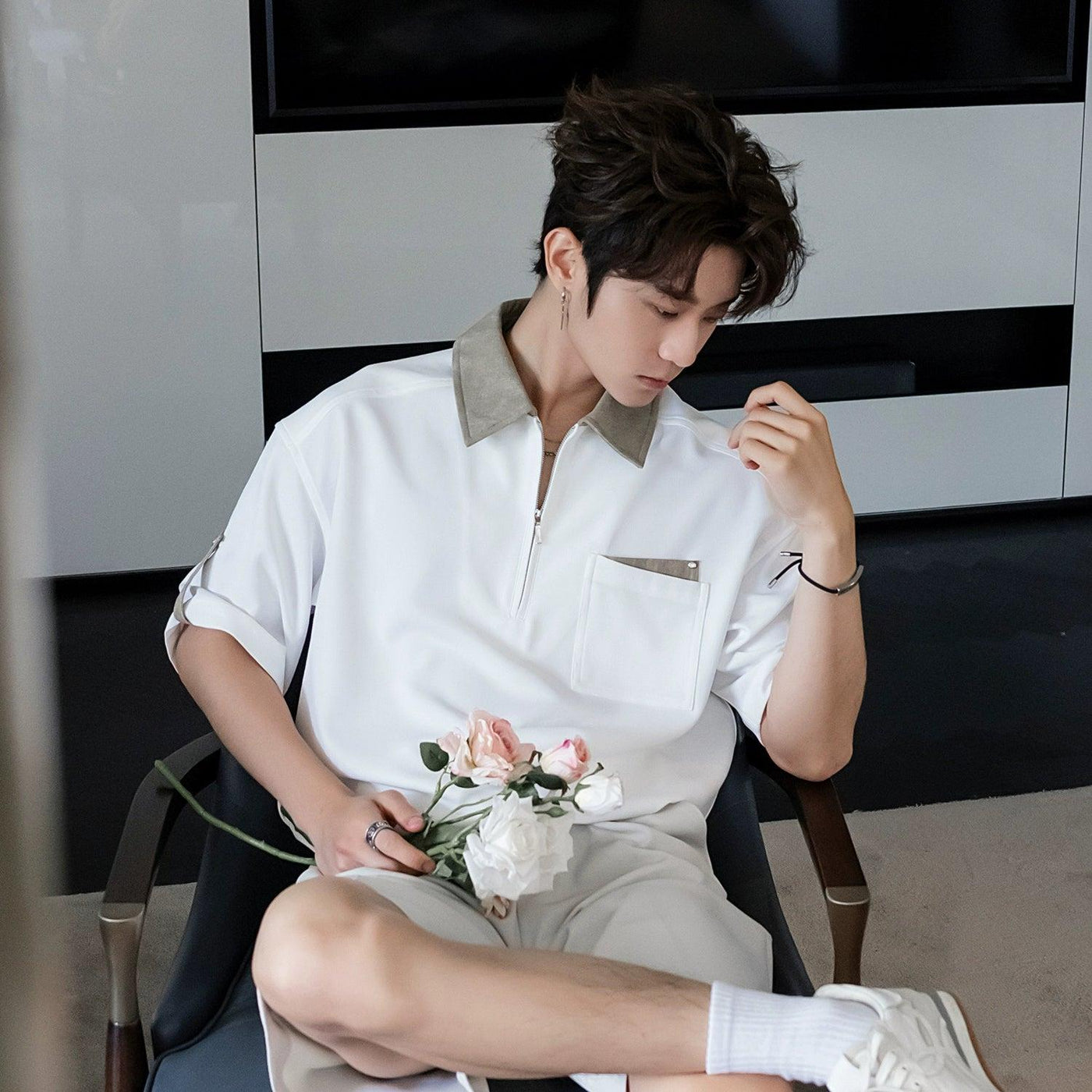 Chuan Half-Zipped Collar T-Shirt-korean-fashion-T-Shirt-Chuan's Closet-OH Garments
