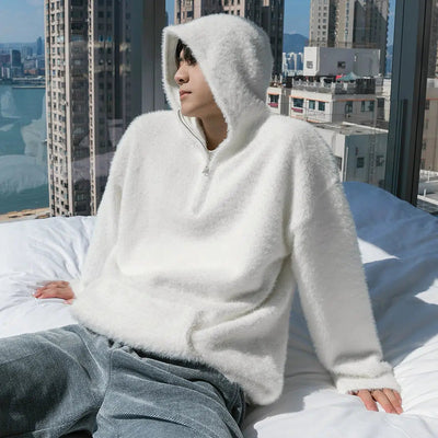 Chuan Half-Zipped Hooded Mohair Sweater-korean-fashion-Sweater-Chuan's Closet-OH Garments