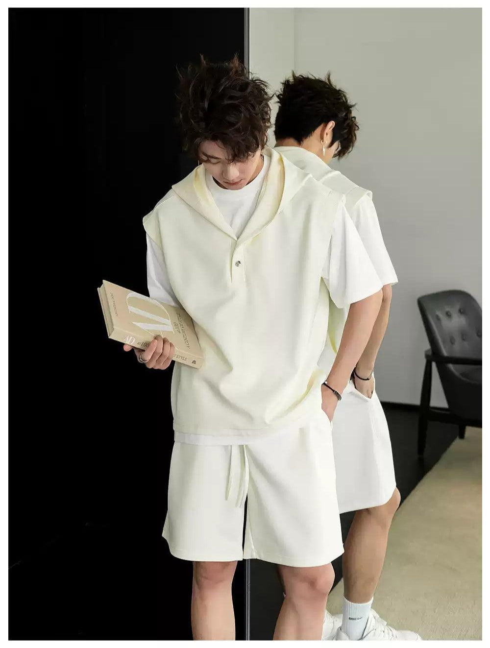 Chuan Hooded Vest Layer T-Shirt and Shorts Set-korean-fashion-Clothing Set-Chuan's Closet-OH Garments