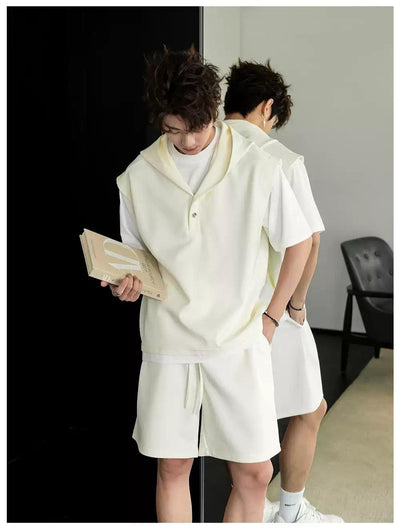 Chuan Hooded Vest Layer T-Shirt and Shorts Set-korean-fashion-Clothing Set-Chuan's Closet-OH Garments
