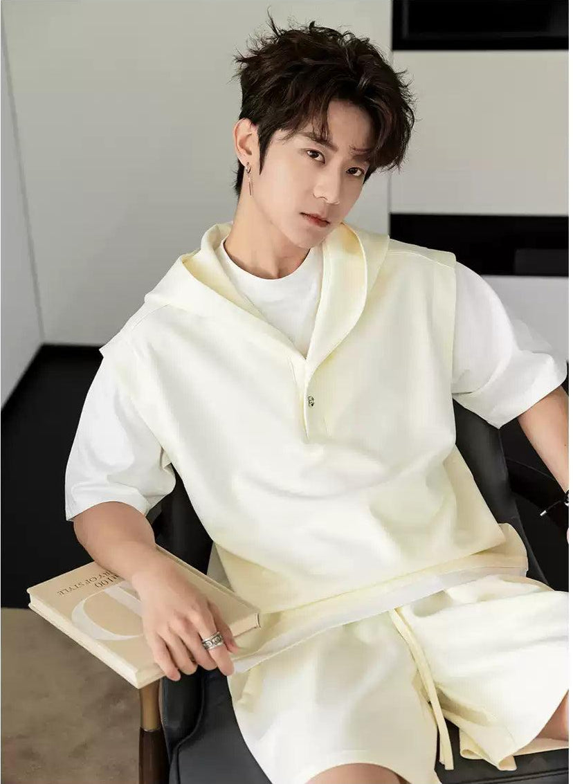 Chuan Hooded Vest Layer T-Shirt and Shorts Set-korean-fashion-Clothing Set-Chuan's Closet-OH Garments