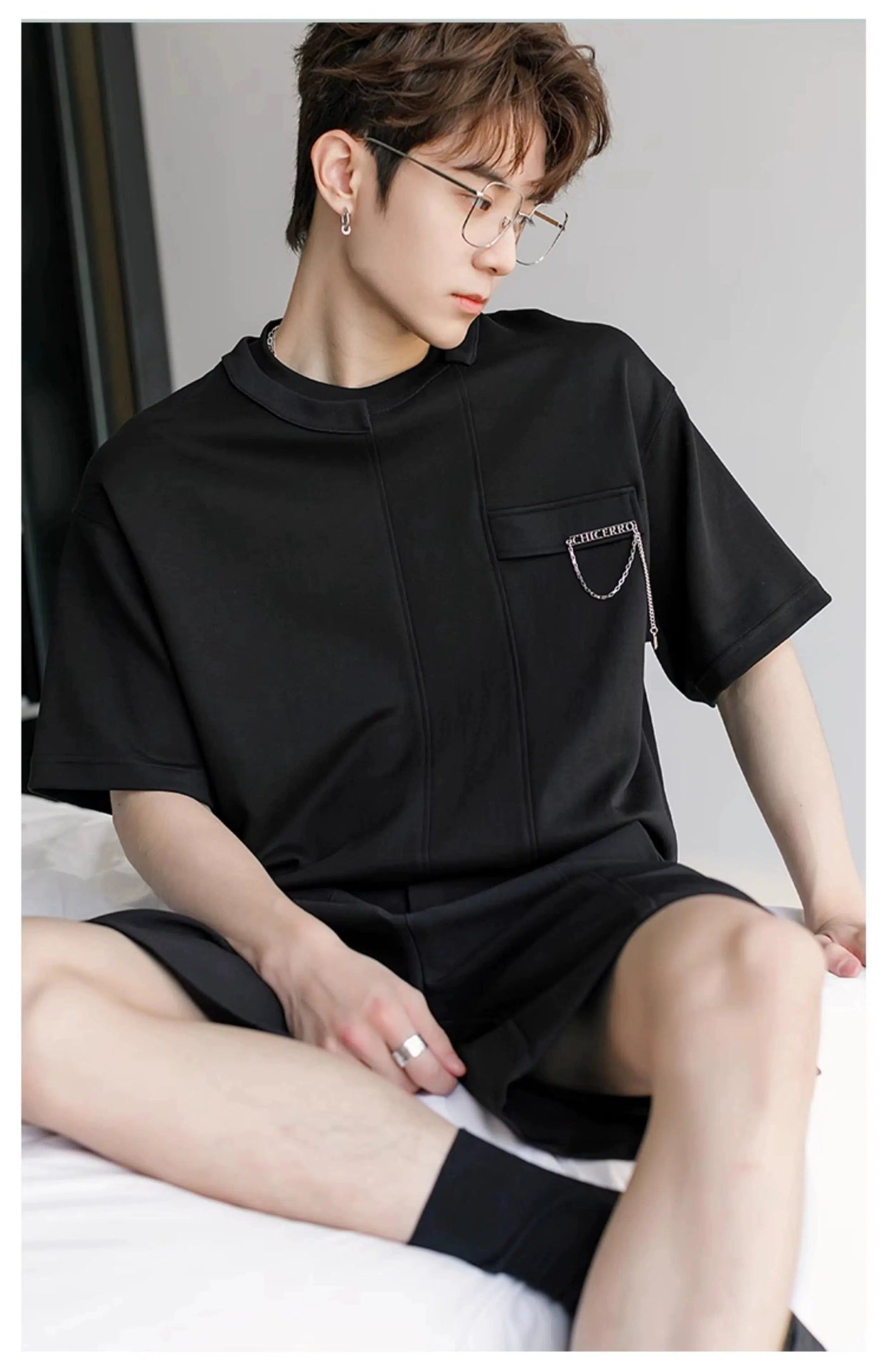 Chuan Irregular Neckline Chain Detail T-Shirt-korean-fashion-T-Shirt-Chuan's Closet-OH Garments
