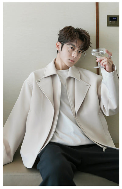 Chuan Lapel Zippered Jacket-korean-fashion-Jacket-Chuan's Closet-OH Garments