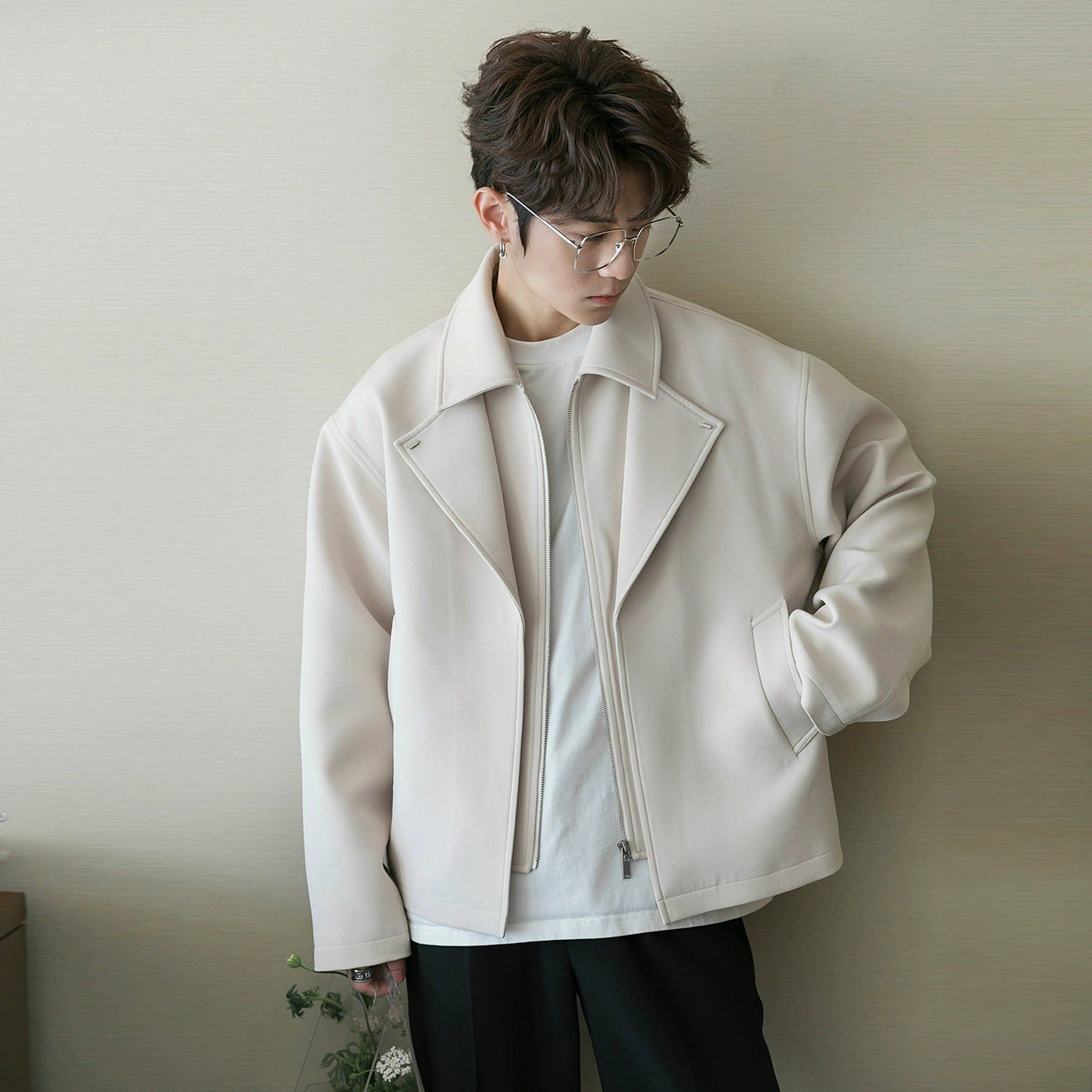Chuan Lapel Zippered Jacket-korean-fashion-Jacket-Chuan's Closet-OH Garments