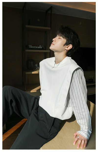 Chuan Layer Vest Striped Shirt-korean-fashion-Shirt-Chuan's Closet-OH Garments