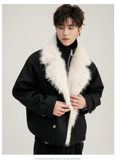 Chuan Layered Faux Fur Lapel Jacket-korean-fashion-Jacket-Chuan's Closet-OH Garments