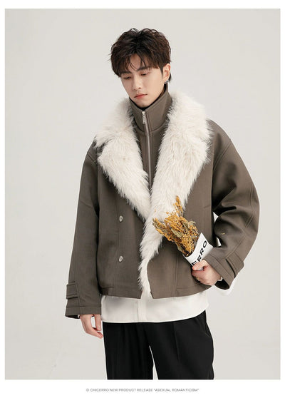 Chuan Layered Faux Fur Lapel Jacket-korean-fashion-Jacket-Chuan's Closet-OH Garments