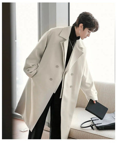 Chuan Layered Lapel Breasted Trench Coat-korean-fashion-Long Coat-Chuan's Closet-OH Garments