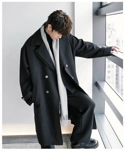 Chuan Layered Lapel Breasted Trench Coat-korean-fashion-Long Coat-Chuan's Closet-OH Garments