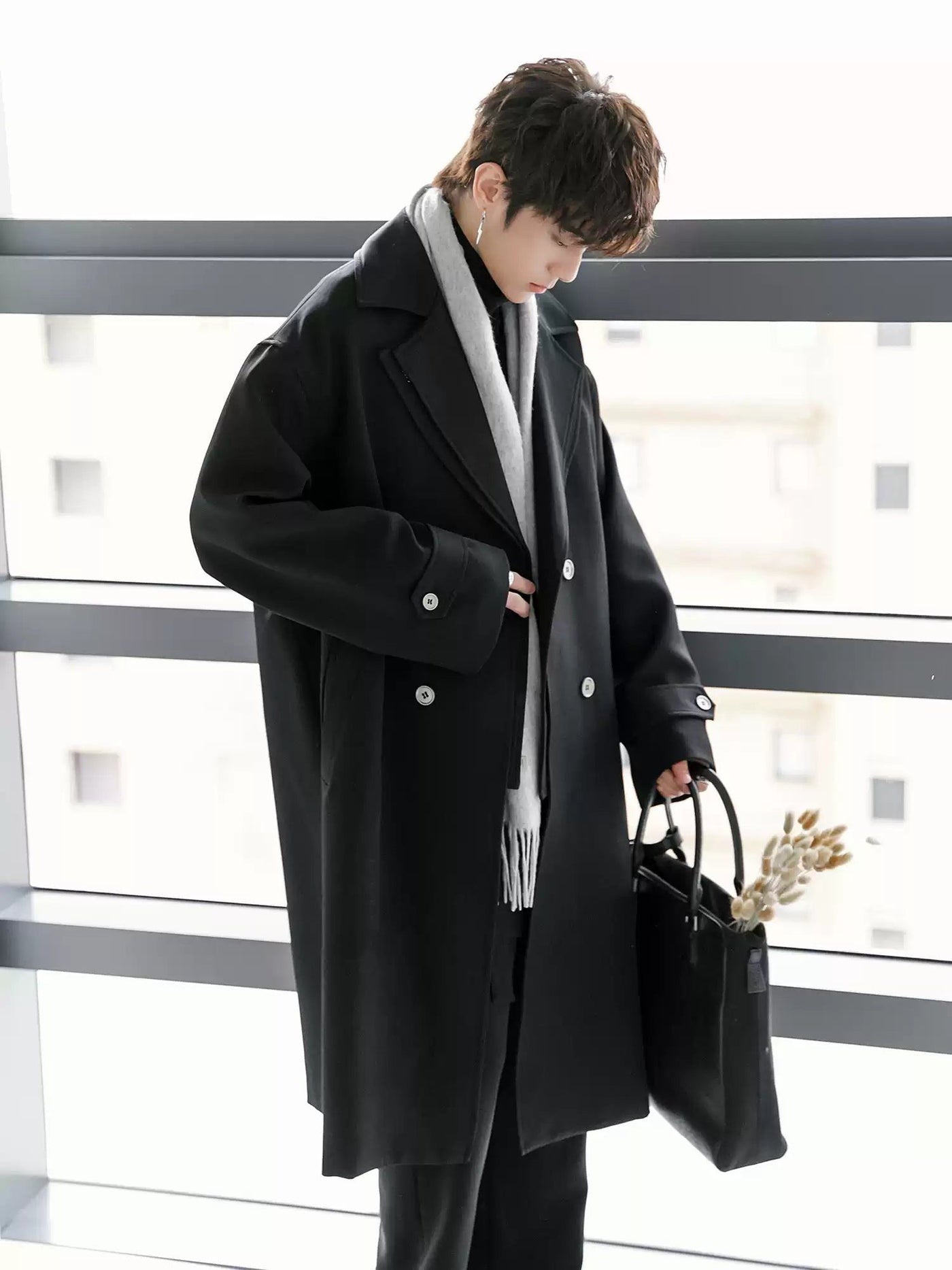 Chuan Layered Lapel Breasted Trench Coat-korean-fashion-Long Coat-Chuan's Closet-OH Garments