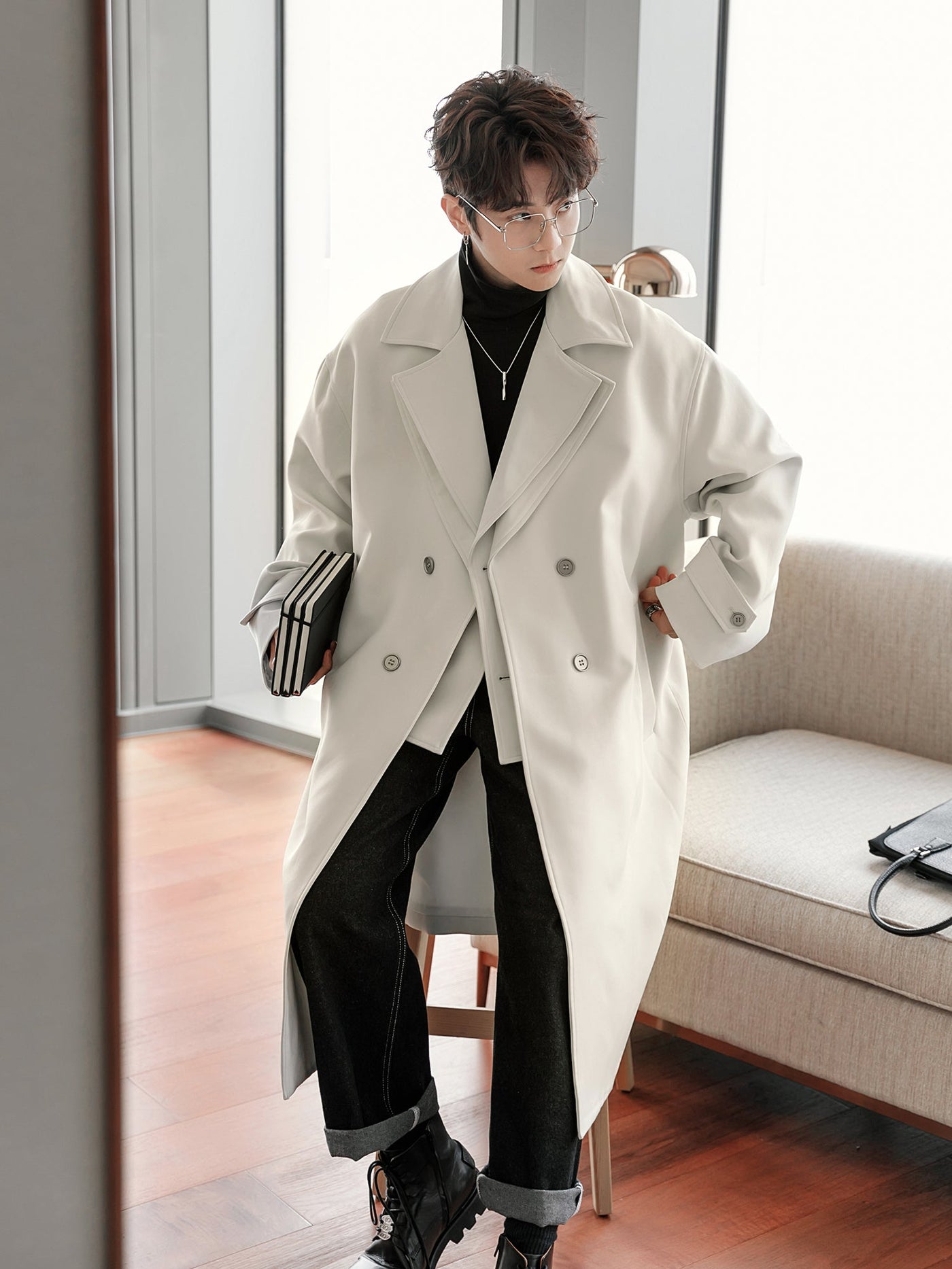 Chuan Layered Lapel Breasted Trench Coat-korean-fashion-Long Coat-Chuan's Closet-OH Garments