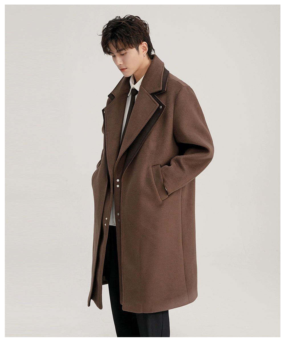 Chuan Layered Minimal Detail Overcoat-korean-fashion-Long Coat-Chuan's Closet-OH Garments