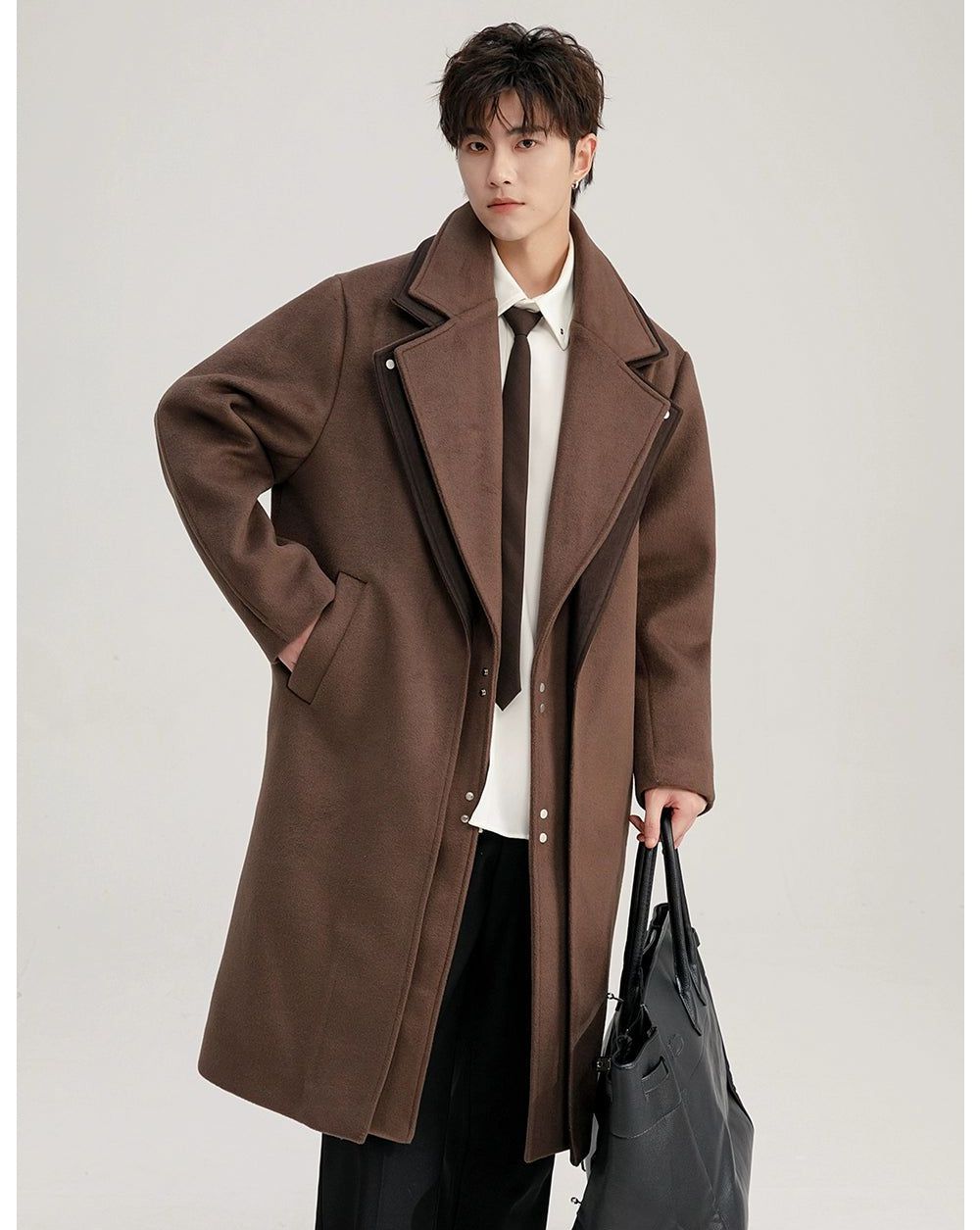 Chuan Layered Minimal Detail Overcoat-korean-fashion-Long Coat-Chuan's Closet-OH Garments