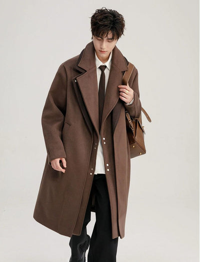 Chuan Layered Minimal Detail Overcoat-korean-fashion-Long Coat-Chuan's Closet-OH Garments