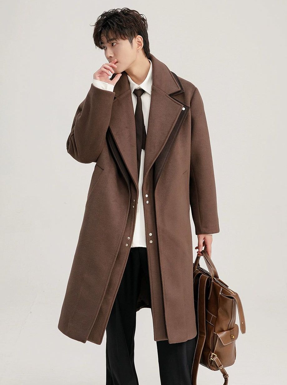 Chuan Layered Minimal Detail Overcoat-korean-fashion-Long Coat-Chuan's Closet-OH Garments