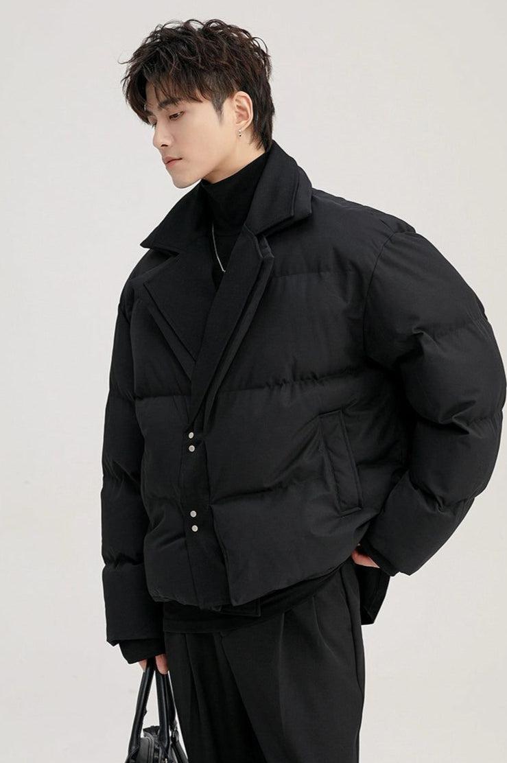 Chuan Layered Notch Lapel Puffer Jacket-korean-fashion-Jacket-Chuan's Closet-OH Garments