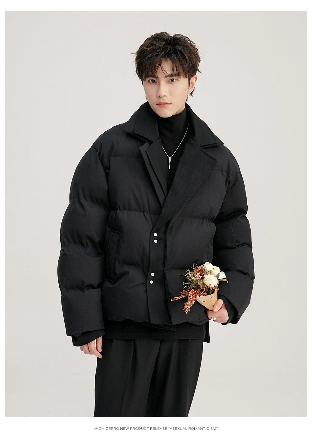 Chuan Layered Notch Lapel Puffer Jacket-korean-fashion-Jacket-Chuan's Closet-OH Garments