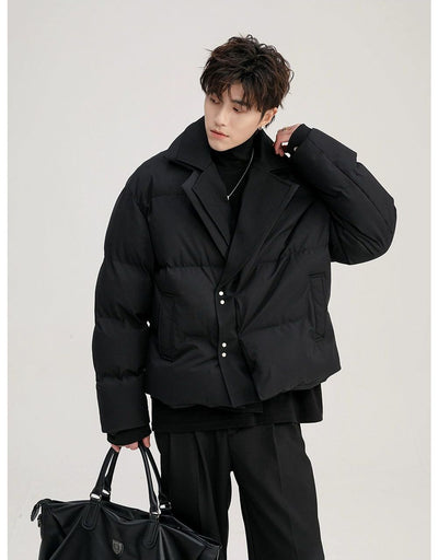 Chuan Layered Notch Lapel Puffer Jacket-korean-fashion-Jacket-Chuan's Closet-OH Garments