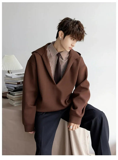 Chuan Layered Striped Collar Hoodie-korean-fashion-Hoodie-Chuan's Closet-OH Garments