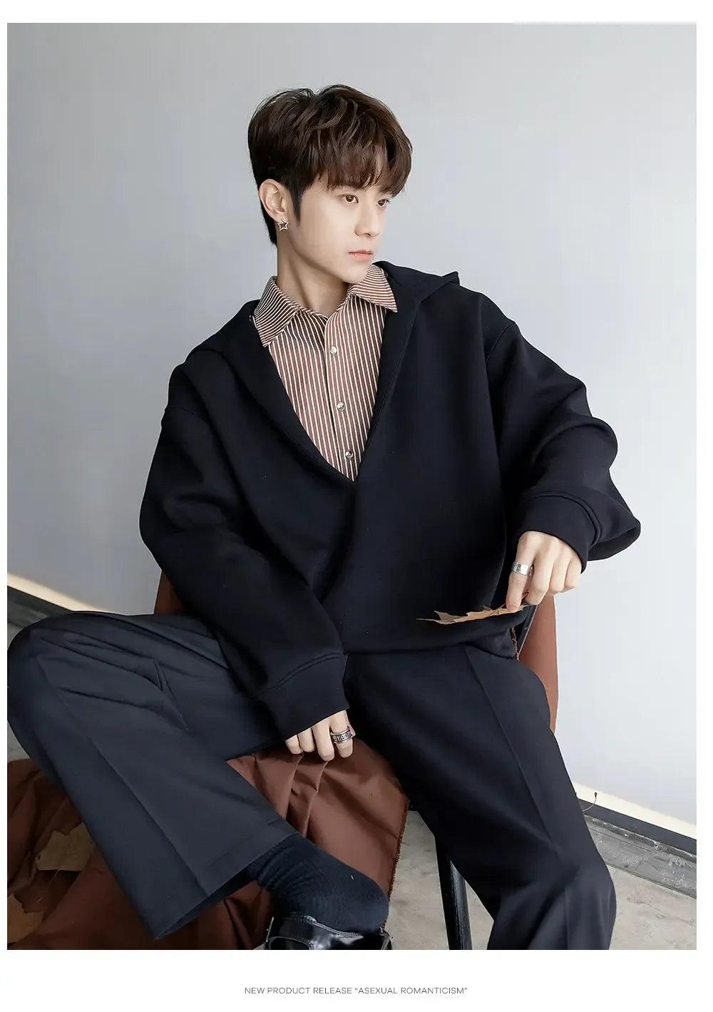 Chuan Layered Striped Collar Hoodie-korean-fashion-Hoodie-Chuan's Closet-OH Garments