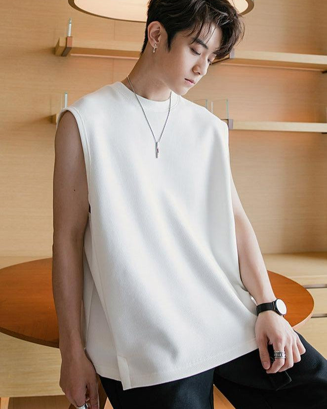 Chuan Letter Embroidered Thin Textured Tank Top-korean-fashion-Tank Top-Chuan's Closet-OH Garments
