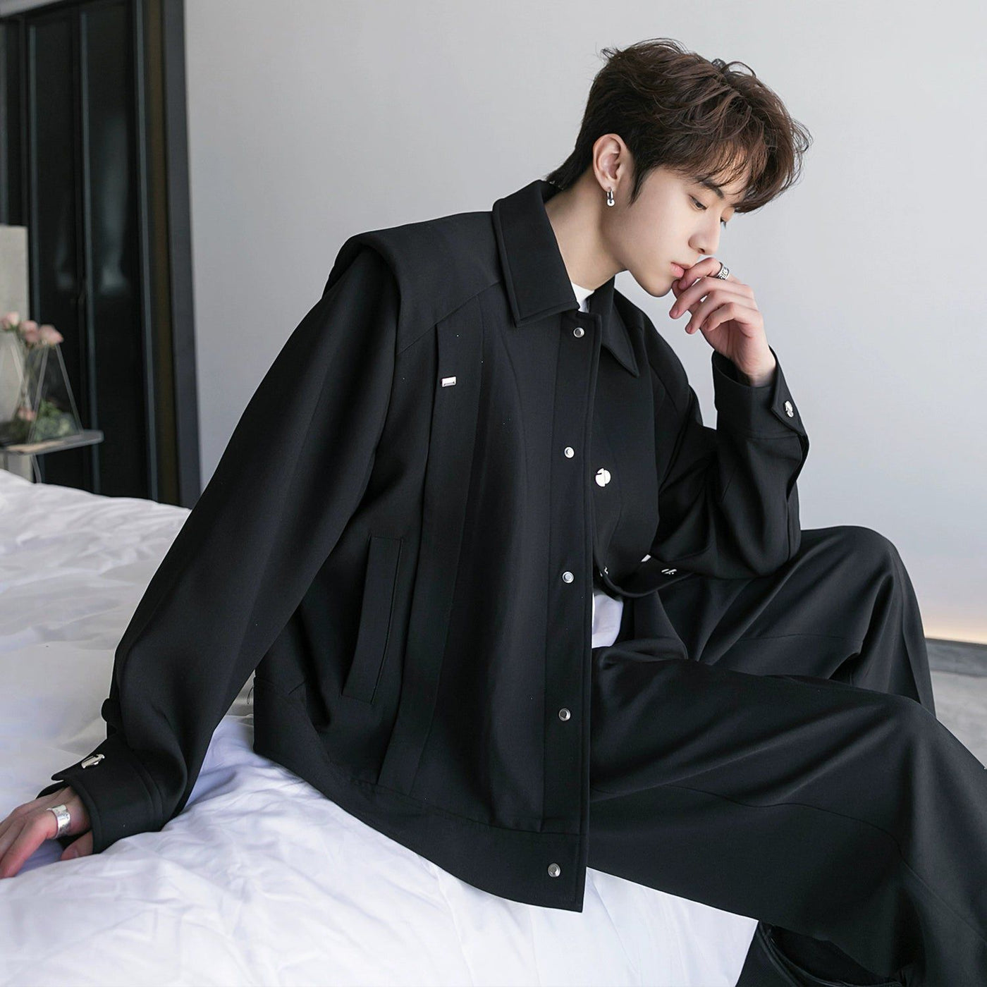 Chuan Metal Buttons Collared Jacket-korean-fashion-Jacket-Chuan's Closet-OH Garments