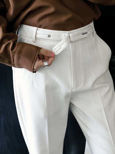 Chuan Metal Detail Belt Strap Trousers-korean-fashion-Trousers-Chuan's Closet-OH Garments