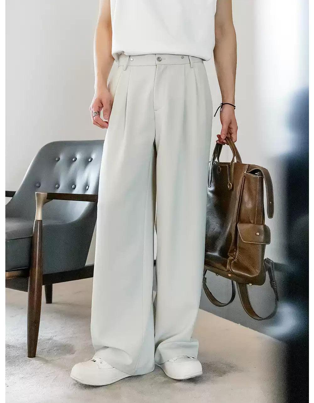 Chuan Metal Rivet Pleated Trousers-korean-fashion-Trousers-Chuan's Closet-OH Garments