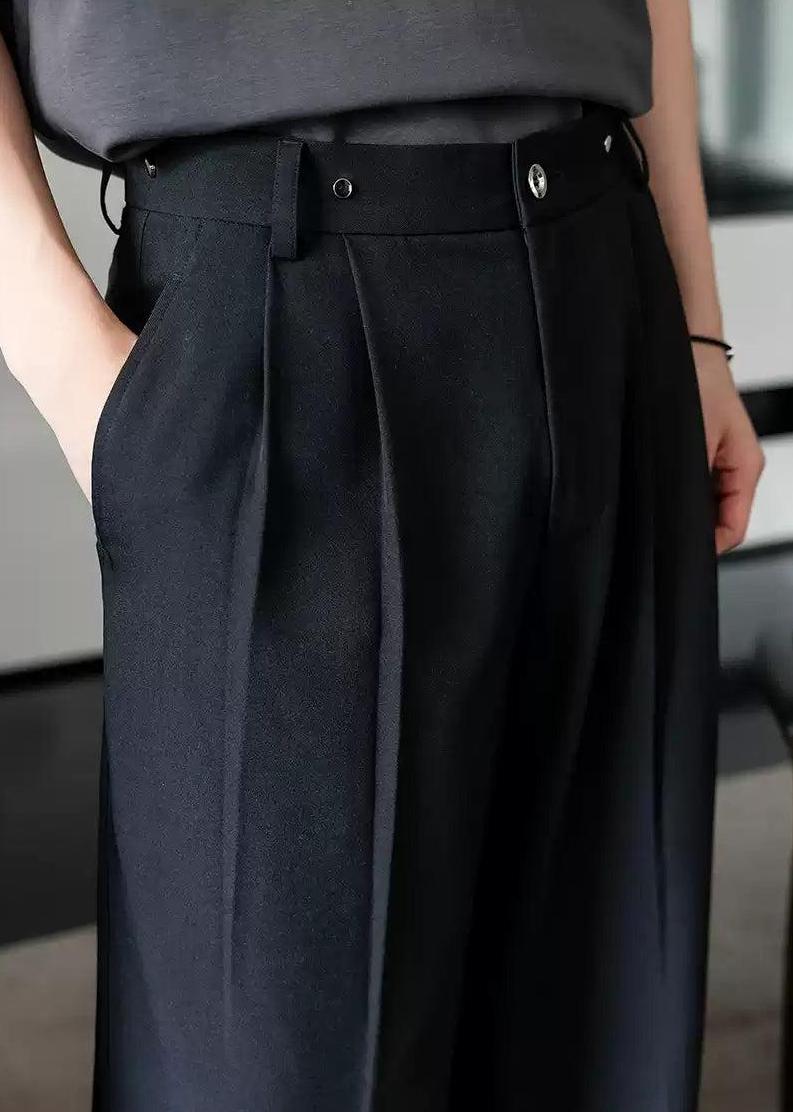Chuan Metal Rivet Pleated Trousers-korean-fashion-Trousers-Chuan's Closet-OH Garments