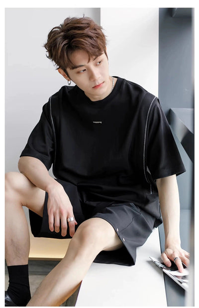 Chuan Metallic Bar Accent T-Shirt-korean-fashion-T-Shirt-Chuan's Closet-OH Garments