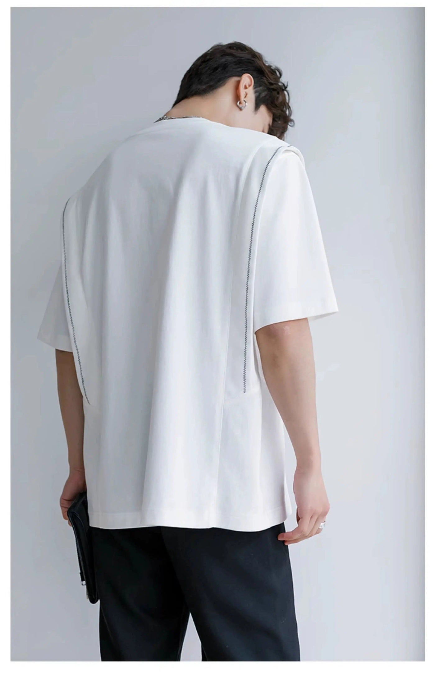 Chuan Metallic Bar Accent T-Shirt-korean-fashion-T-Shirt-Chuan's Closet-OH Garments