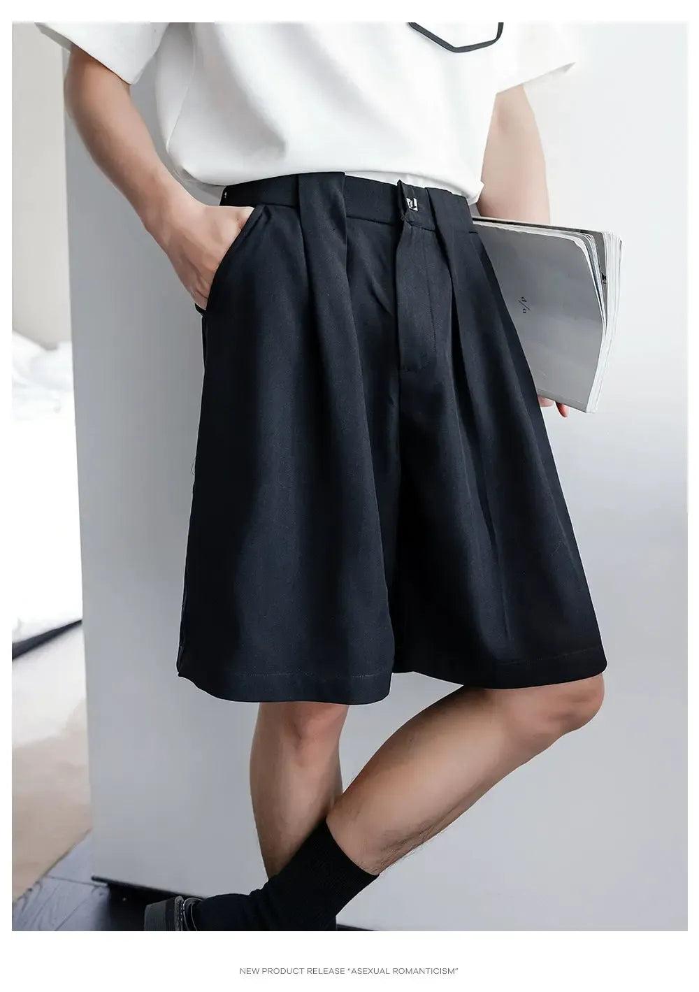 Chuan Metallic Button Pleated Shorts-korean-fashion-Shorts-Chuan's Closet-OH Garments