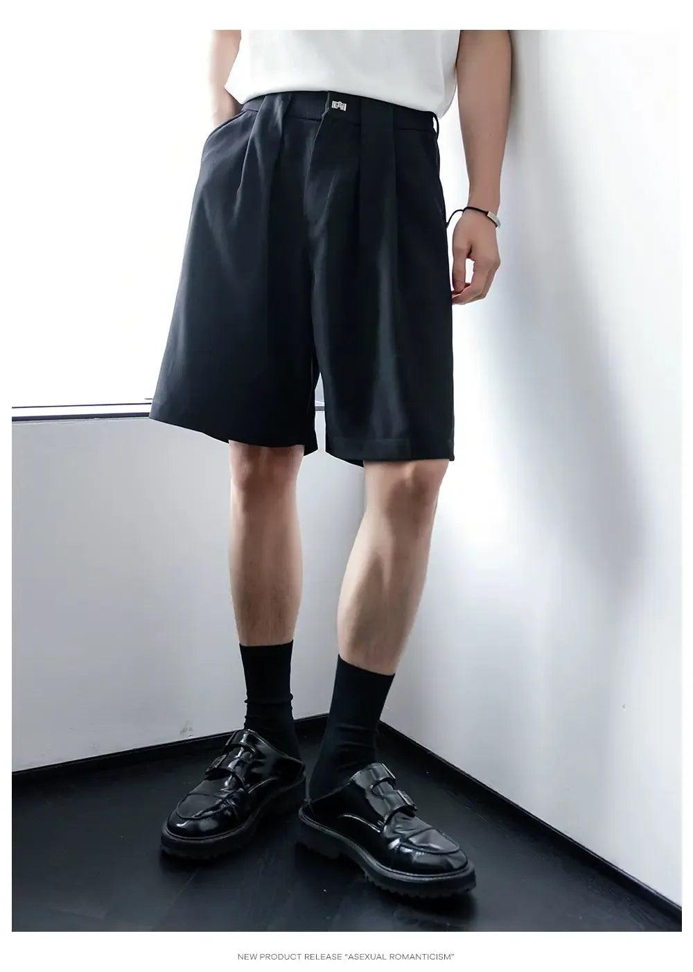 Chuan Metallic Button Pleated Shorts-korean-fashion-Shorts-Chuan's Closet-OH Garments