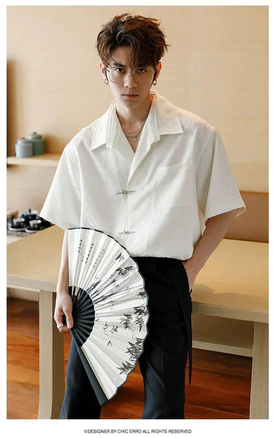 Chuan Metallic Buttons Textured Shirt-korean-fashion-Shirt-Chuan's Closet-OH Garments