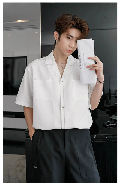 Chuan Metallic Buttons Two-Pocket Shirt-korean-fashion-Shirt-Chuan's Closet-OH Garments