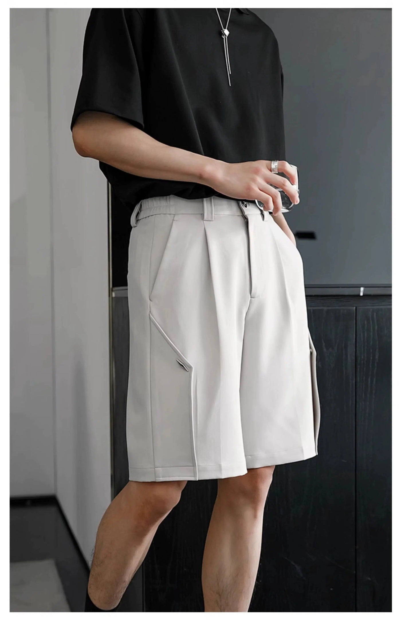 Chuan Metallic Side Stitched Suit Shorts-korean-fashion-Shorts-Chuan's Closet-OH Garments