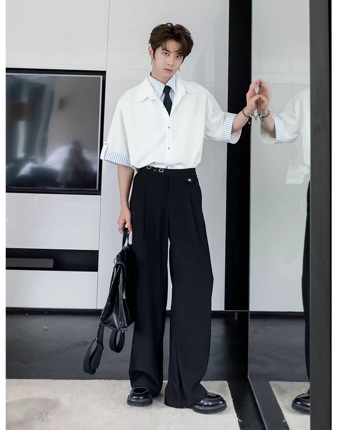Chuan Metallic Strap Drape Trousers-korean-fashion-Trousers-Chuan's Closet-OH Garments