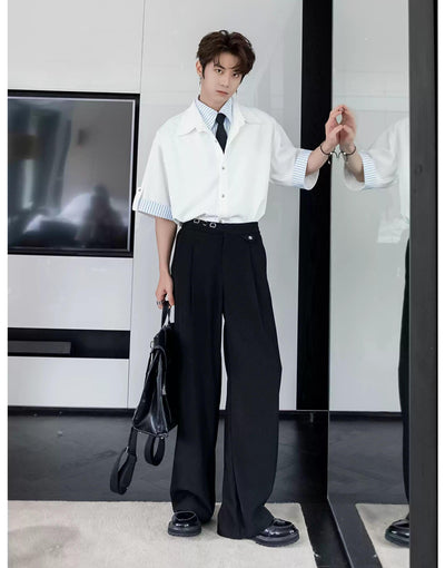 Chuan Metallic Strap Drape Trousers-korean-fashion-Trousers-Chuan's Closet-OH Garments
