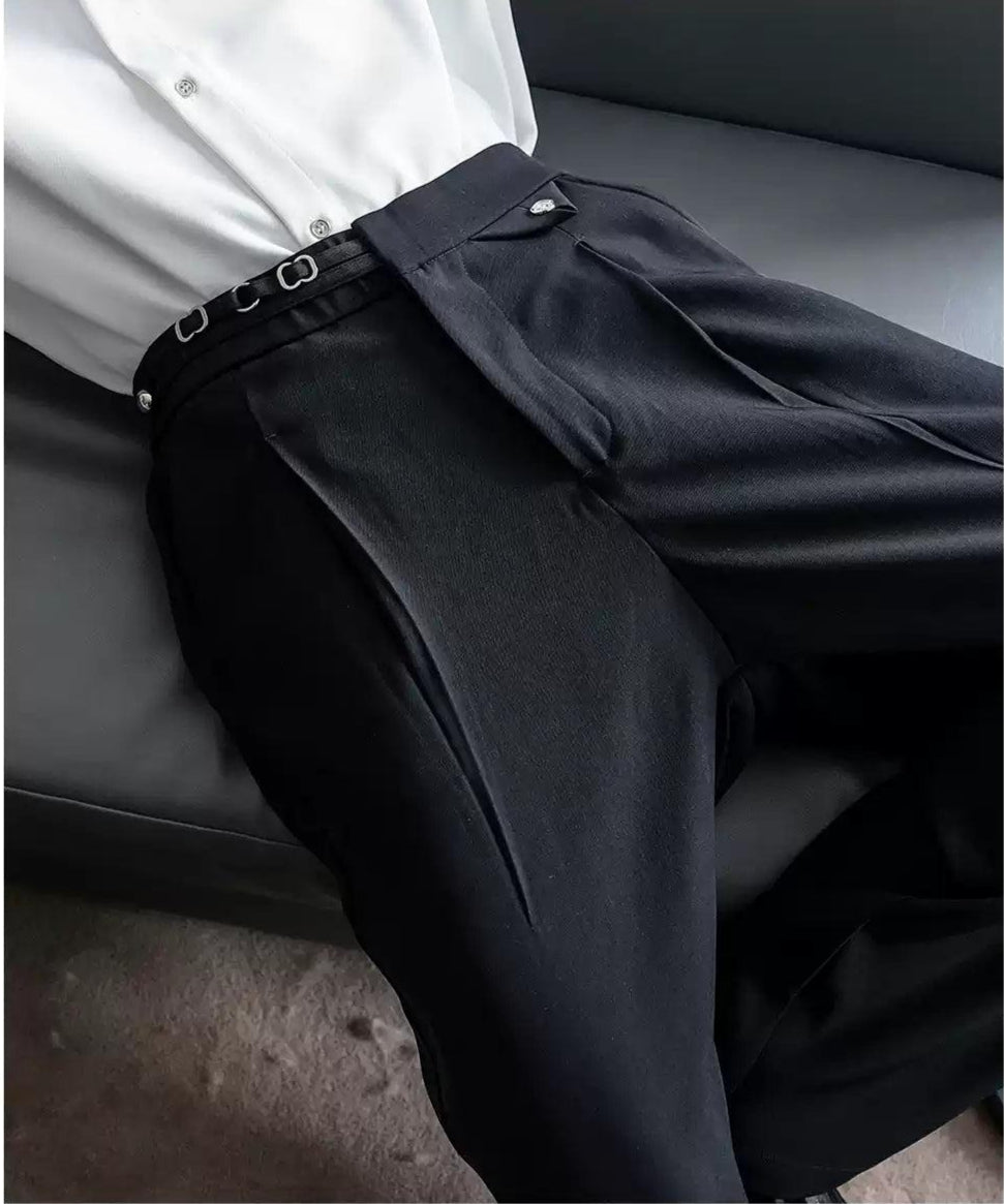 Chuan Metallic Strap Drape Trousers-korean-fashion-Trousers-Chuan's Closet-OH Garments