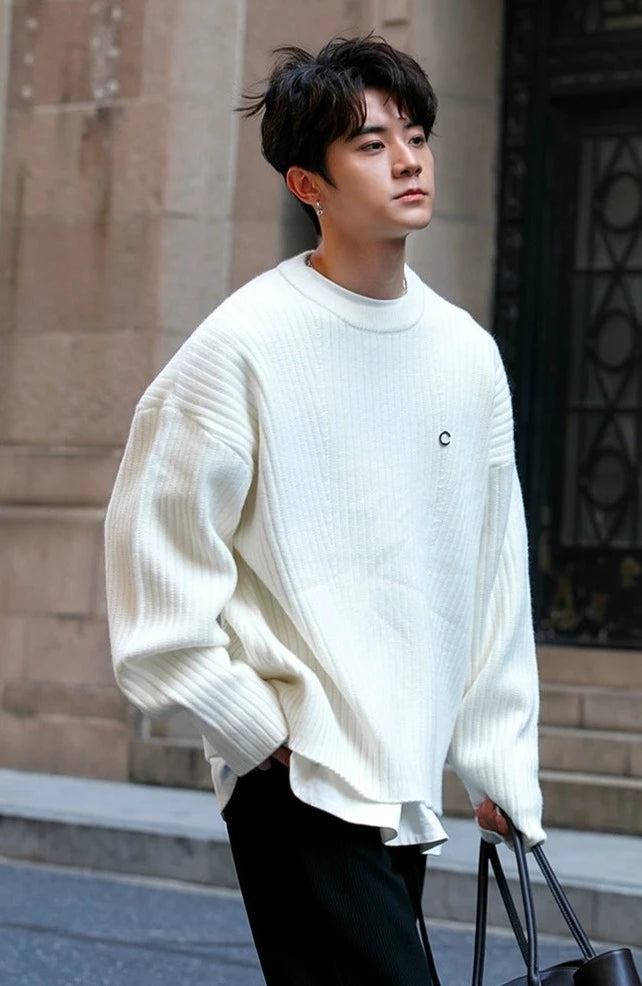 Chuan Mini Metal Textured Lines Sweater-korean-fashion-Sweater-Chuan's Closet-OH Garments