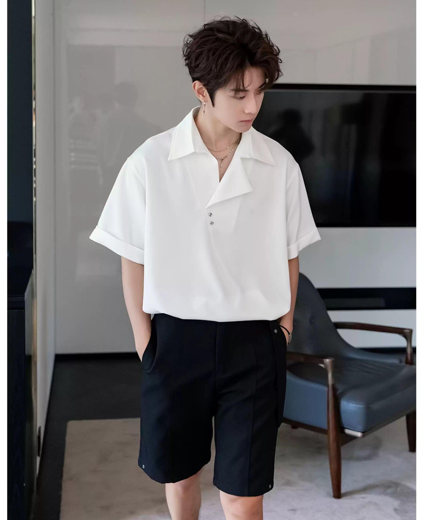 Chuan Mini Two-Buttons Clean Fit Shirt-korean-fashion-Shirt-Chuan's Closet-OH Garments