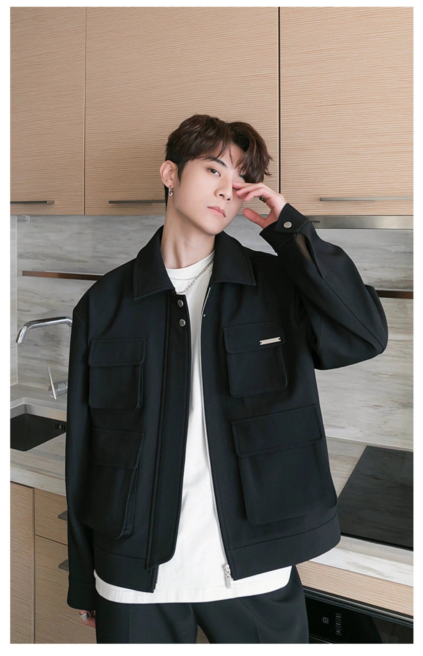 Chuan Multiple Flap Pocket Jacket-korean-fashion-Jacket-Chuan's Closet-OH Garments