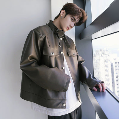 Chuan Neck Strap PU Leather Jacket-korean-fashion-Jacket-Chuan's Closet-OH Garments