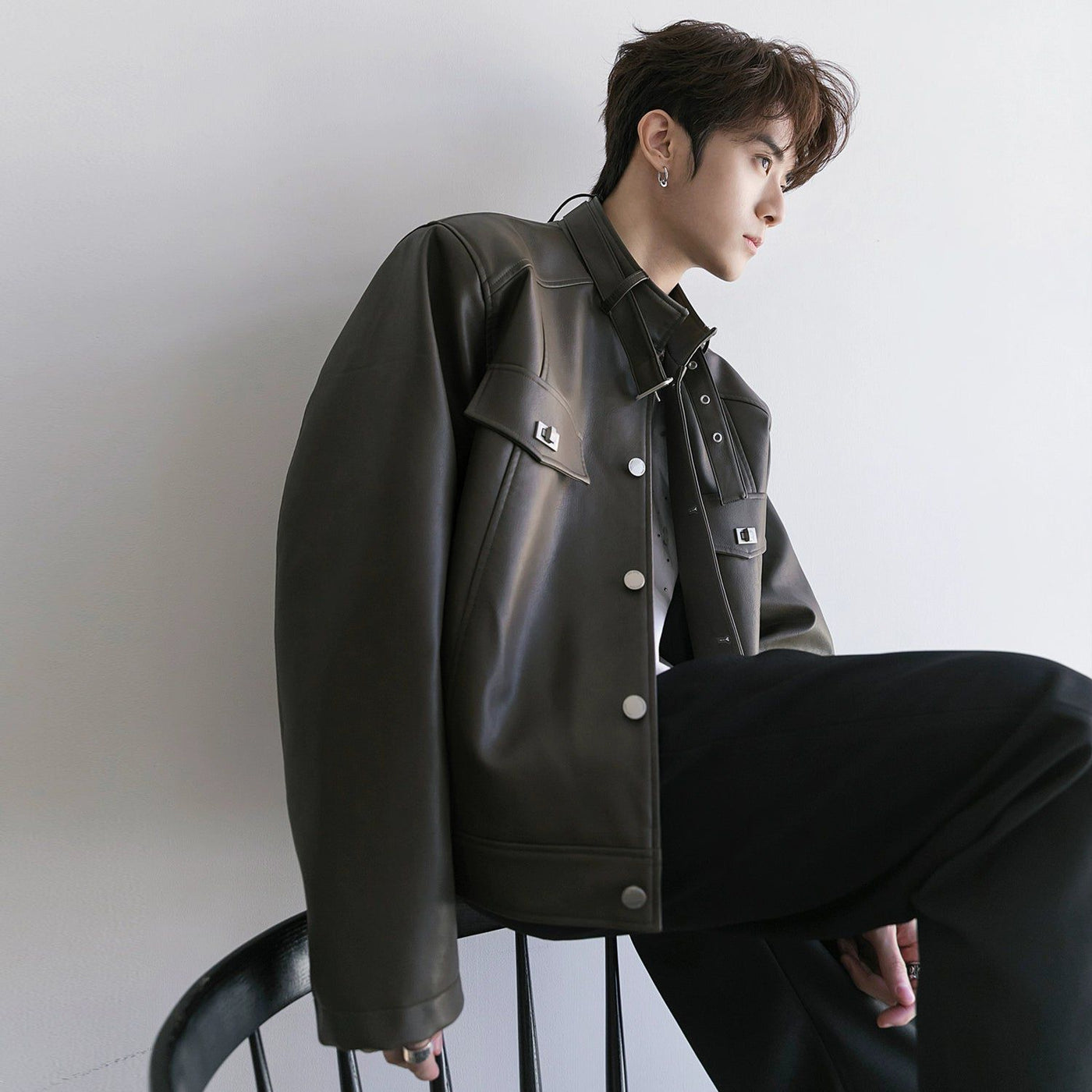 Chuan Neck Strap PU Leather Jacket-korean-fashion-Jacket-Chuan's Closet-OH Garments