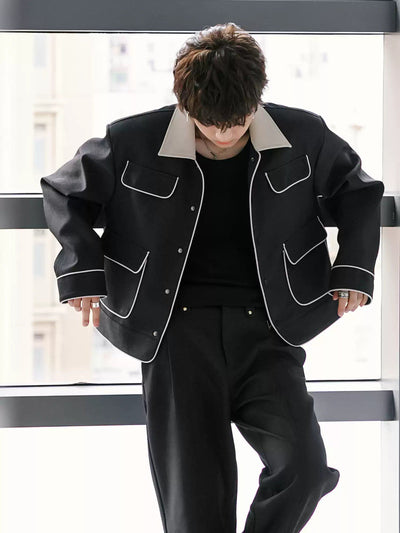 Chuan Outline Contrast Lapel Pocket Jacket-korean-fashion-Jacket-Chuan's Closet-OH Garments