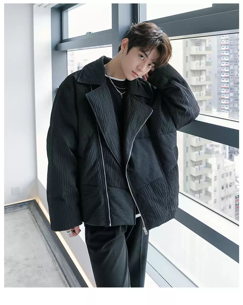 Chuan Oversized Textured Down Jacket-korean-fashion-Jacket-Chuan's Closet-OH Garments