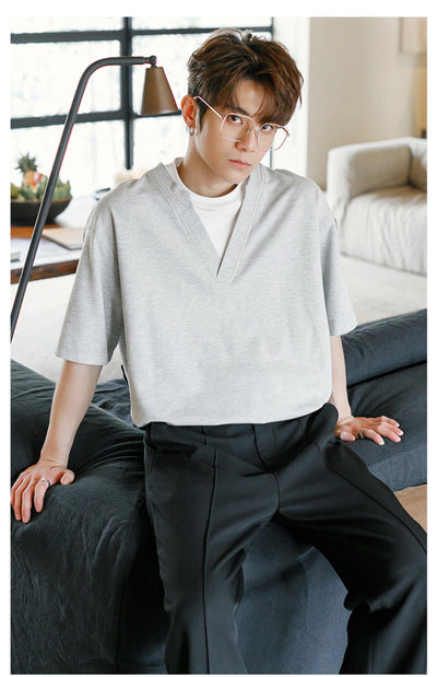 Chuan Oversized Two-Piece Contrast T-Shirt-korean-fashion-T-Shirt-Chuan's Closet-OH Garments
